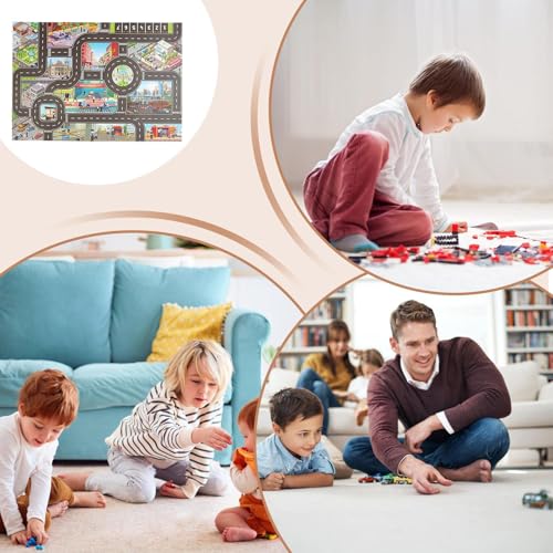 Spielmatte für Kinder auf der Fahrbahn - Aktivitätsdecke in Jumbo-Größe, waschbare Kippdecken, rutschfester Boden, detaillierter Stadtplan, Poolstaub | Wendereisestadtspielmatte für Kinder