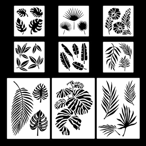 Rolin Roly 9Pcs Palm Leaf Stencils Tropical Leaf Painting Stencil Monstera Template Reusable Botanical Leaves Templates for DIY Wall Drawing Crafts Making Decoration Supplies Cover