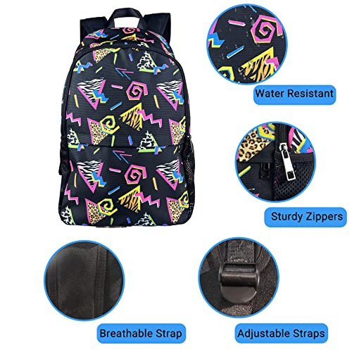 M Yescustom Vintage 80S 90S Hiphop Geometric Pattern School Backpack, Leopard Cow Print Triangle School Bag For Students Boys Girls, Water Resistant Laptop Backpacks Back To School Off To College #TOP3