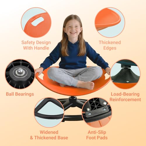 Aivher Spinning Chair for Autistic Kids, Sensory Spinning Chair for Kids & Toddlers, 220LBS Capacity, Safe Non-Slip Spin with Handle, Sensory Chair for 3-8 Ages Autism & Special(Orange Oval) by Aivher - Image 2