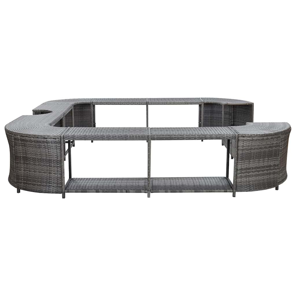 Whirlpool, bordo quadrato grigio, rivestimento per piscina in rattan sintetico con gradini in legno di acacia, dimensioni esterne 268 x 268 x 55 cm