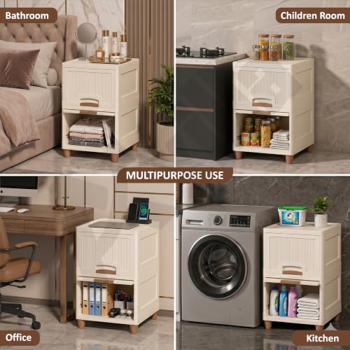 Image of 2 Tier Wardrobe Organizer | Foldable Organizer for Clothes | Multipurpose Storage Rack | Space Saving Closet for Living Room | Stackable Cabinet for Home & Living Room (Ivory, Plastic)