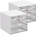 2 PCS Desk Storage, Makeup Storage Box With 4 Drawers, Plastic Office Stationery Supplies Organizers, Desktop Organizer for Office School Home And Bathroom (White-2pcs，CA)