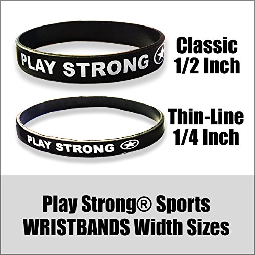 Play Strong Motivational Wristband Bracelets (Green, 6-Pack, Classic 1/2 x 7 Youth Size) Durable Silicone Bracelets, Team Coach Athlete Motivation #AllProfitsToHelpKids