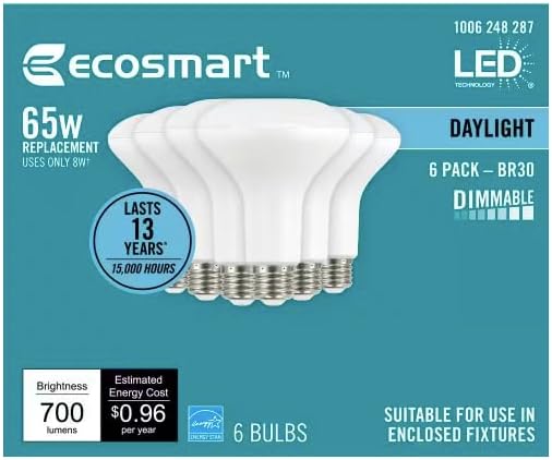 EcoSmart65-Watt Equivalent BR30 Dimmable LED Flood Light Bulb Daylight (6-Pack) A20BR3065WESD56