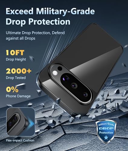 FNTCASE for Google Pixel 10 Case: Pixel 10 Pro Case Google 9/9 Pro Non-Yellowing Clear Slim Case | Rugged Anti-Drop Shockproof Scratch Protective Thin Transparent Crystal Cell Phone Cover(Black) - 5