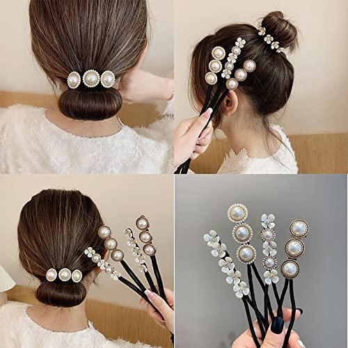 Miniatura 4 de Moños hábiles de flores de perlas para el cabello, moños hábiles torcidos para el cabello, herramienta de peinado para el cabello, rizador de pelo