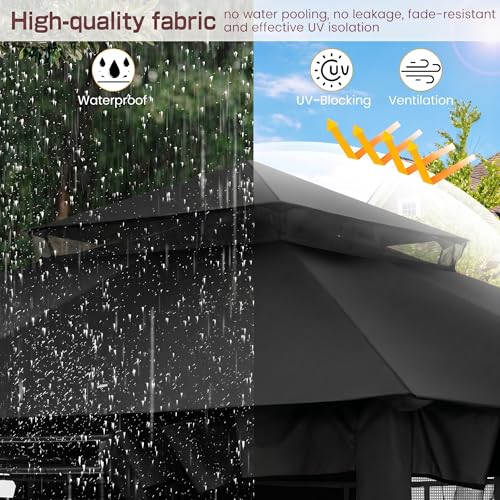 Image of COBIZI 10x10 FT Outdoor Gazebo, Soft Top Patio Gazebo with Ventilated Double-Tier Roof, Heavy-Duty Metal Frame Canopy with Removable Privacy Curtains for Backyard, Garden, Lawn, Black