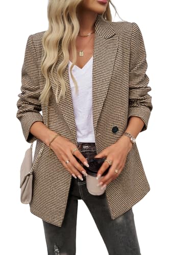 yoeasy Women's Casual Lapel Collar Plaid Blazer Jacket Button Down Long Sleeve Gingham Work Office Suit Coat