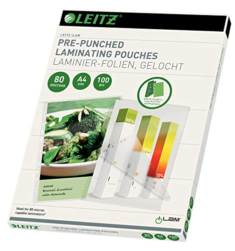 Leitz iLAM 80 Microns A4 Pre-Punched Laminating Pouches (Pack of 100)