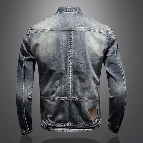 Men Slim Fit Vintage Washed Denim Jacket Coat Long Sleeve Teen Boys Hip Hop Rock Motorcycle Jackets3
