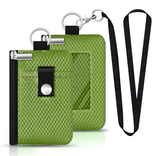 Image of Minimalist RFID Blocking Small Wallet with ID Window,WaterResistant Zip Id Case Wallet with Lanyard Keychain for Cards,Cash,Travel,Women,Men (Olive Green)