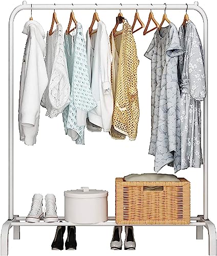 Image of Ozoy Metal Multifunctional Heavy-Duty Quality Garment Stand Cloth Rack Freestanding Storage with Bottom Shelves Adjustable Single Solid Stainless Steel