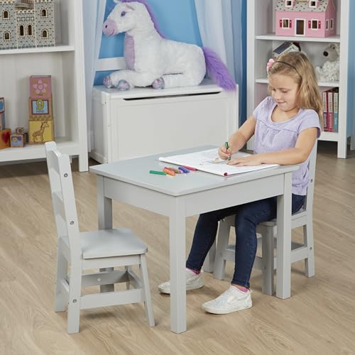 Image of Melissa & Doug Solid Wood Kids Table and Chairs (2), Premium Quality Wooden Toddler Table and Chair Set for Kids Playroom Furniture & Montessori Classroom Furniture for Boys & Girls Ages 3+, Grey
