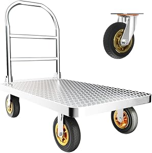 Heavy Duty Platform Truck, 2000 LBS Foldable Flatbed Cart, 43" L x 26" W x 36" H Push Cart Dolly, Hand Trucks with 6" Nylon Casters, Large Steel Platform Dolly Carrier for Warehouse