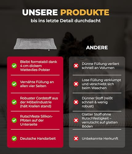 HS-Hundebett® Hundedecke Cord mit Füllung S (55x75 cm) – Anti-Rutsch-Funktion – Kuscheldecke für Hunde – Gemütlicher Ruheplatz - Anthrazit, Made in DE