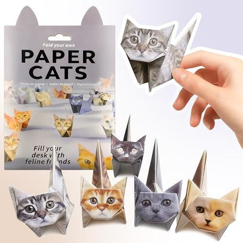 POPLOPP DIY Paper Cats Origami Kit 50 Sheets 3D Origami Paper to Fold Cute Cat Figures Fun Craft Activity for Kids & Adults Desk Decor and Gift for Pet Lovers
