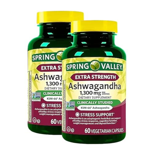 Unique Bundle Store Extra Strength Ashwagandha 1300 mg 60 Vegetarian Capsules Ashawanda Capsulas Ashwagandha Supplements for Women and Men Gluten Free Non-GMO (Pack of 2)