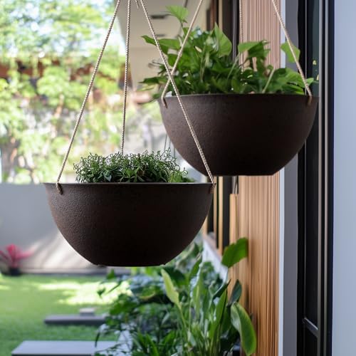 LA JOLIE MUSE Large Hanging Planters - 13 Inch Flower Pots Outdoor Indoor, Hanging Garden Planters Set of 2, New Iron Color - Image 3