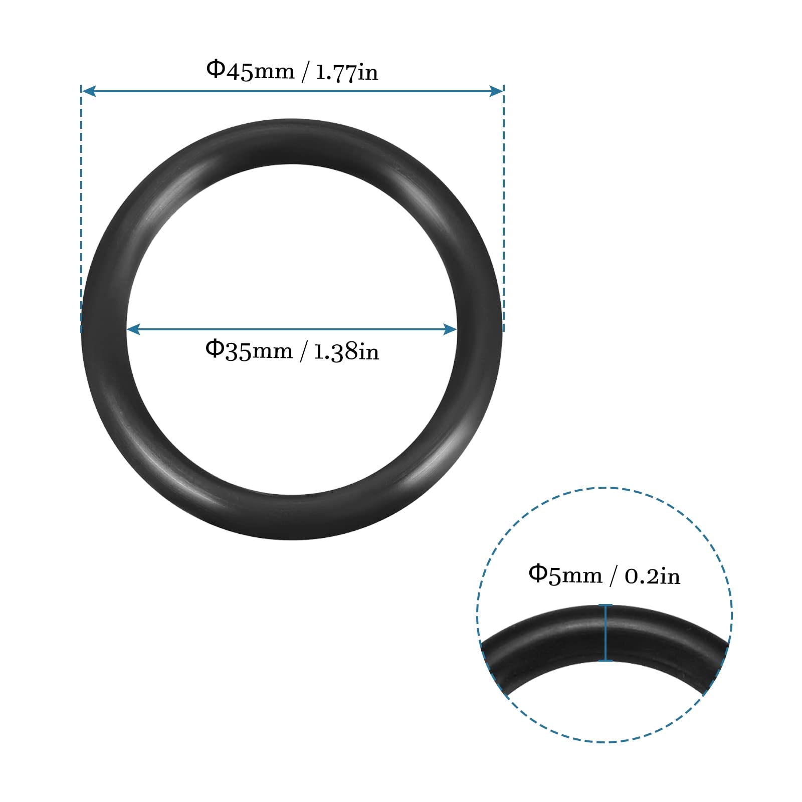 QUARKZMAN 45mm x 35mm x 5mm Nitrilo Goma Juntas Tóricas x 10uds Redondo Junta Arandela para Grifo Plomería Reparación Sellado Conexión [Negro]