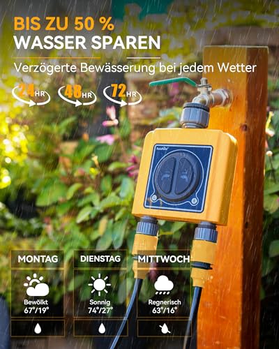 Royal Gardineer 4er-Set WLAN-Bewässerungscomputer, Ventil, 4-Fach-Wasserverteiler, App