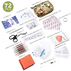 Portable Dog First Aid Kit 72 PCS Medical Supplies with Thermometer Emergency Blanket Splint Pet Emergency Bag for Camping Walking Cycling Car Hiking