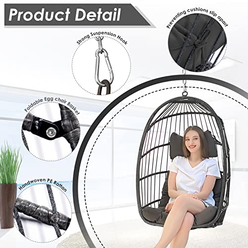Fincati Hanging Egg Chair Without Stand Swing Hammock Egg Basket Chairs With Uv Resistant Cushions 265 Lbs Capacity For Bedroom Living Room Patio Backyard Balcony (Dark Gray) #TOP3
