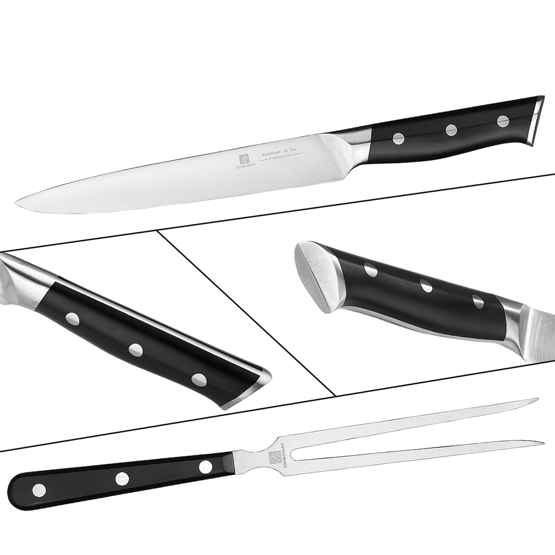 8" Stainless Steel Carving Knife and 7" Fork Set, Professional BBQ Brisket Slicing Kit with Ergonomic Full Tang Handle, Premium Meat, Fruits & Vegetables Cutting Tools in Gift Box — Amazon image 6