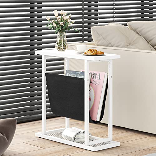 cointwo Narrow Side Table with Fabric Storage Organizer - Space-Saving Small Sofa End Table for Living Room & Bedroom - 49×19×55CM