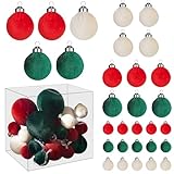 YESPERS 30PCS Velvet Ornaments for Christmas Tree Ornament Set - 3.15/2.36/1.57 Inch Flocked Ornaments - Shatterproof Velvet Christmas Balls for New Year Party (30, Red & Green)