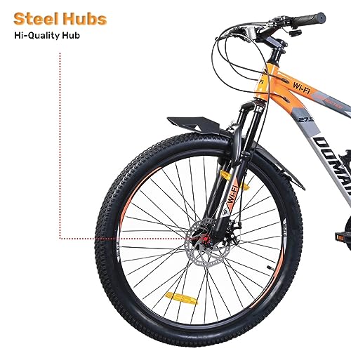 Image of Wifi Domain 27.5 Inches 21 Speed Fd /Tz 500 /Rd Tz 500 /Shifter Ef 500 Bicycle for Men Woman and Adults, with Dual Disc, 17 Inch Steel Frame, Hartex 2.40 Tyres, (Grey Orange)