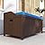 Outsunny Outdoor Wicker Storage Bench Deck Box, PE Rattan Patio Furniture Pool Storage Bin Container with Interior Waterproof Cloth Bag and Comfortable Cushion, Navy Blue
