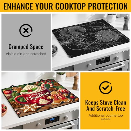 Image of NYZE Christmas Stove Top Cover for Electric Stove,Glass Stove Top Cover,Heat Resistant Glass Cooktop Cover,Stovetop Protector, Kitchen Decor,Dish Drying Mats Cover for Washer Ceramic Top 28.5x20.5 in