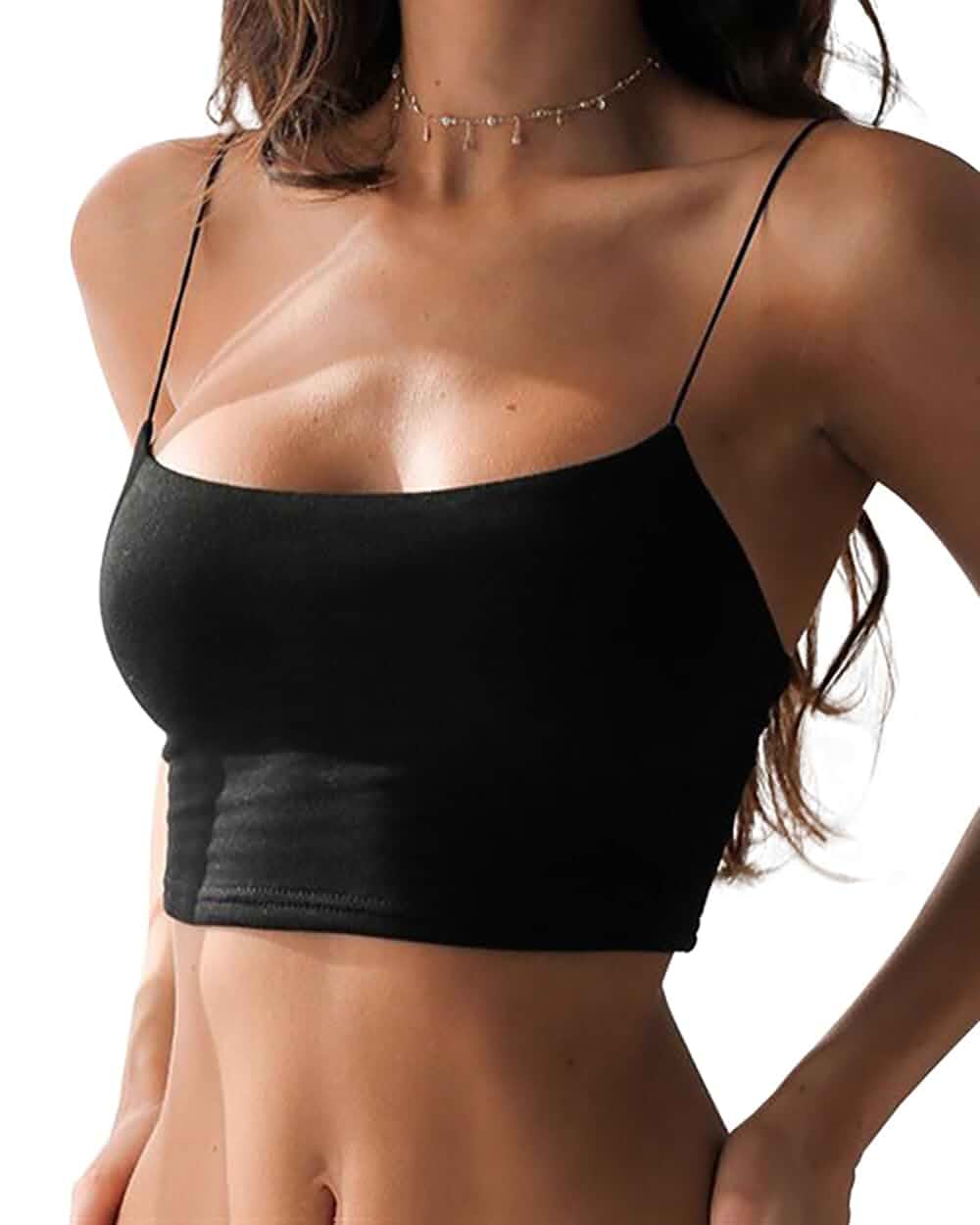 Abasona Women's Sexy Spaghetti Strap Camisole Tank Tops Y2k Tube Slim Fitted Yoga Basic Cami Crop Top