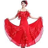 Yhsgscr Falda De Baile De Salón con Vuelo Amplio Vestido De Baile Moderno para Mujer Ropa De Baile para Banquetes Traje De Entrenamiento Según El Estándar Nacional,Rojo,XXL