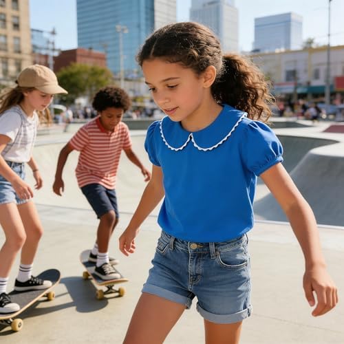 Image of LYSMuch Girl Short Sleeve Peter Pan Collar Shirt Kid School Polo Shirt