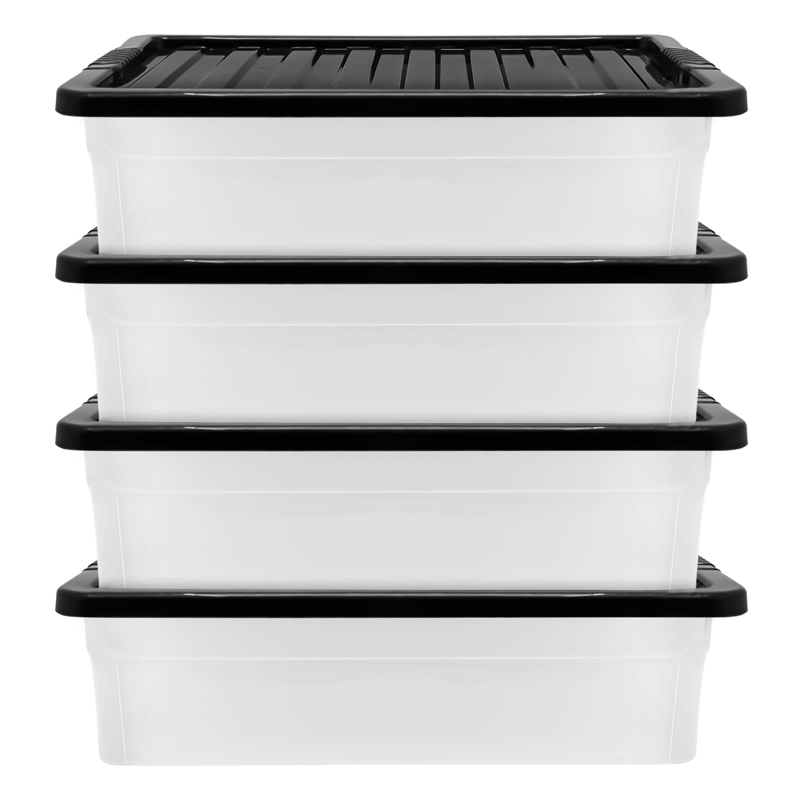 KMJ® 4 Pack-32L Under Bed Storage Box with Lid – Large Plastic Storage Box for Clothes, Shoes, Toys Etc.– Clear Underbed Storage Boxes with Lids – Stackable Storage Boxes Plastic