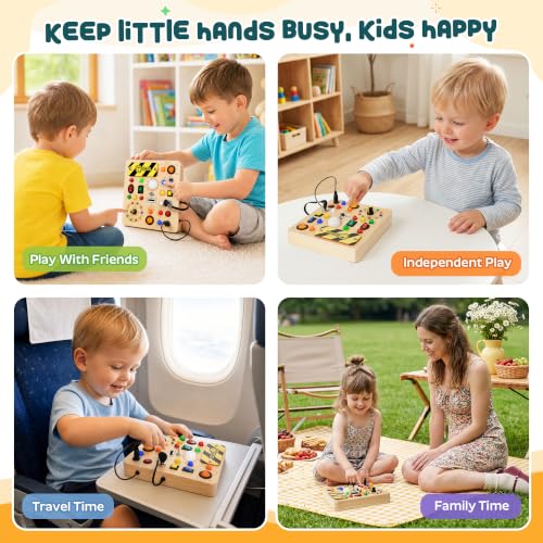Image of Busy Board for Toddlers, Montessori Toys with LED Light Switches