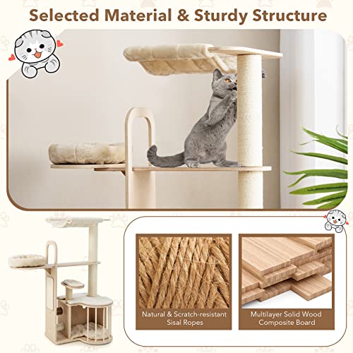 Tangkula Tall Cat Tree For Indoor Cats, 55 Inch Multi-Level Cat Tower Activity Center With Hammock, Cat Condo, Sisal Scratching Posts & Washable Cushions, Wooden Modern Cat Tree Houses For Large Cats #TOP3