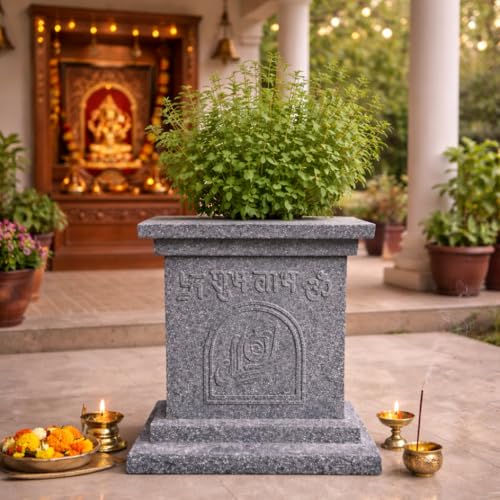 Image of Niyara Tulsi Ceramic Pot for Indoor, Outdoor, Home Office, Pooja Plants Gamla (FRP, Grey 10 inch)