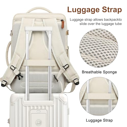 Image of Joyway 20in Carry On Luggage with Cup Holder and USB Port, 25% Expandable Capacity, Smart Suitcase with Anti Slip Wheels and Backpack, Perfect for Men and Women 3 Piece Set White