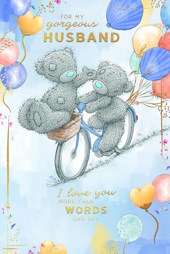 Me To You Tatty Teddy Gorgeous Husband Luxury Gold Foil Birthday Card 6 X 9 Inches - Official Collection