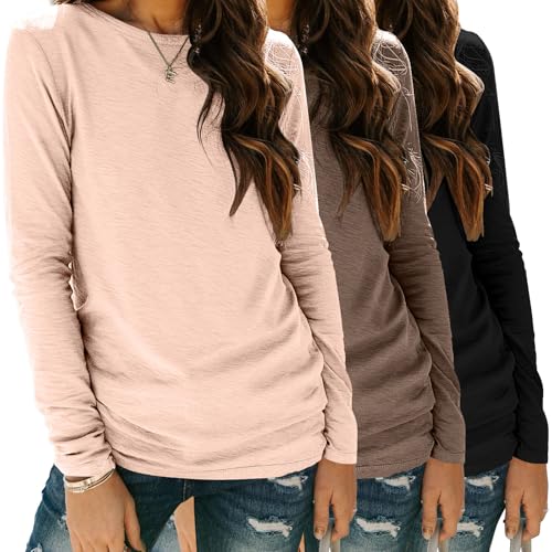 Image of Zeagoo Long Sleeve Shirts for Women Trendy 3 Pack Fall Outfits Under Scrub Crewneck Tops Lightweight Basic Tee
