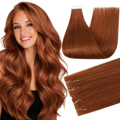 Full Shine Injected Tape In Extensions Human Hair, Copper Flame 18 Inch