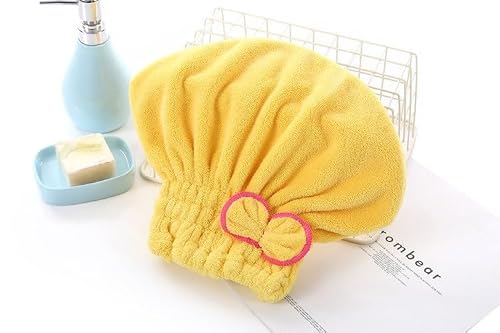 Bow Hair Towel Wrap, Microfiber Quick Dry Hair Turban with Cute Bow, Super Absorbent for Long/Thick Hair, Gentle Hair Drying Cap for Women, Travel & Gym,Yellow
