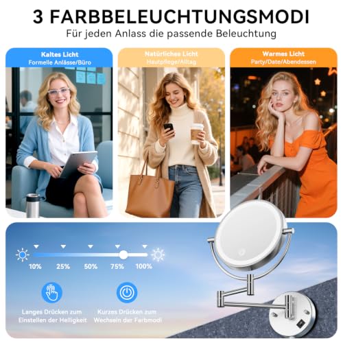 Auxmir Kosmetikspiegel mit Licht, 1X/30X mit AC-Netzstecker Wandmontage – Ansicht 3