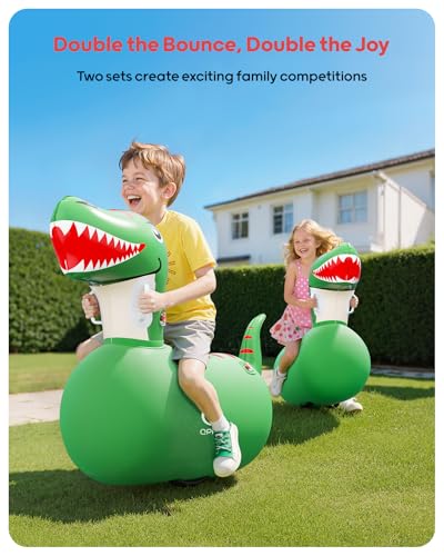 QPAU Inflatable Bouncy Dinosaur Toys 2 PCS with Hand Pump, Heavy Duty Giant Bouncy Pal, 220lbs Load Capacity, Ride On Bouncy Animal Hopper Toy, Indoor Outdoor Bouncers for Kids Girls Boys Ages 5+ - Image 4