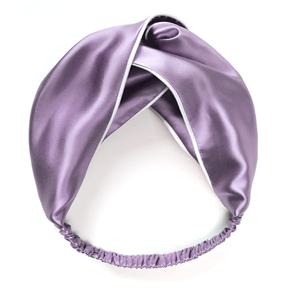 Satin Headband for Women - Wide Silk Hair Band, Elastic Plain Stretchy Headbands for Girls and Adults (Purple)