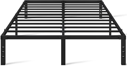 Yaheetech Marco de cama matrimonial de 16 pulgadas cama de plataforma de metal con soporte de listones de acero y agujeros reservados para cabecera