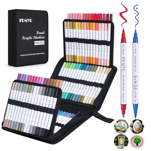 Feutres peinture acrylique double pointe KEMYR pour personnaliser vos galets et objets en verre